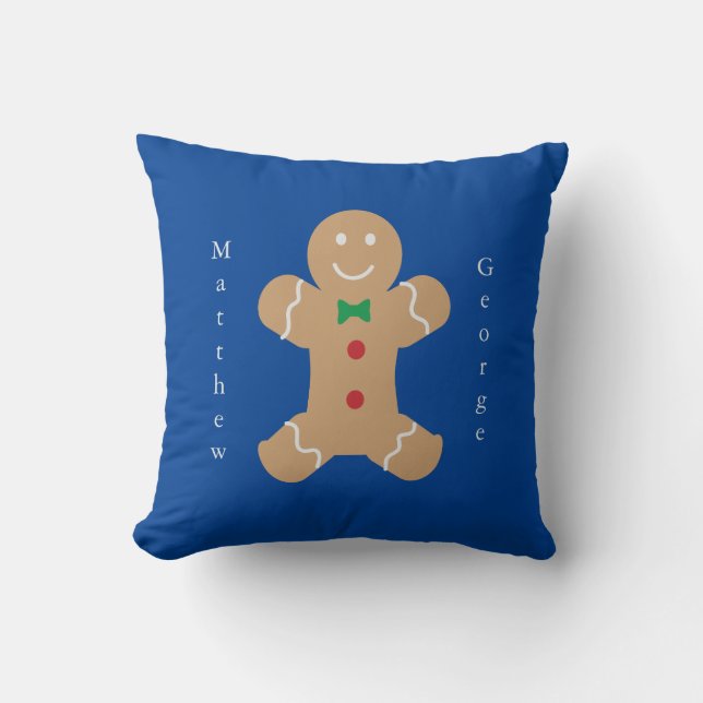 Gingerbread Man with Vertical Custom Name Cushion (Front)