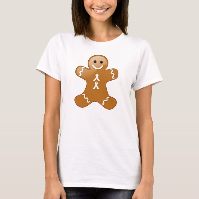 Gingerbread Man with White Awareness Ribbons T-Shirt (Front)