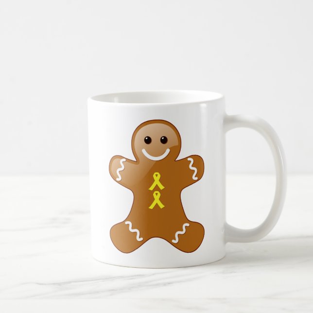 Gingerbread Man with Yellow Awareness Ribbons Coffee Mug (Right)