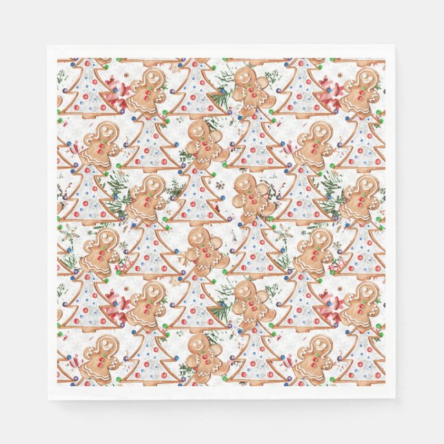 Gingerbread man, woman and Christmas tree Napkin (Front)