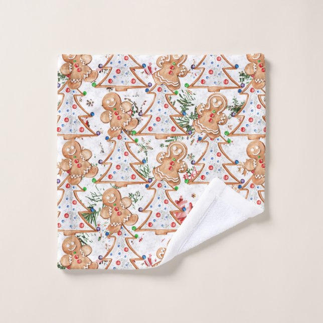 Gingerbread man, woman and Christmas tree Wash Cloth (Wash Cloth)
