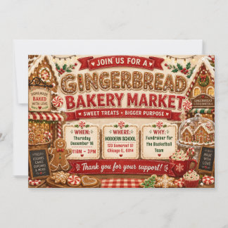 Gingerbread Market Festive Christmas Bake Sale Invitation