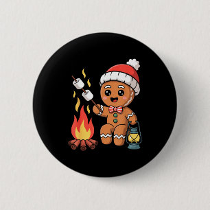 Gingerbread Marshmallow Roaster Camng Christmas  6 Cm Round Badge