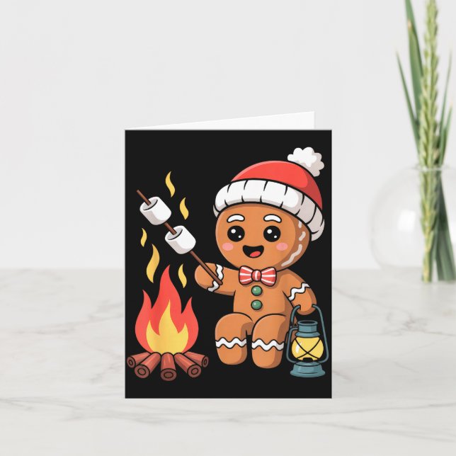 Gingerbread Marshmallow Roaster Camng Christmas  Card (Front)