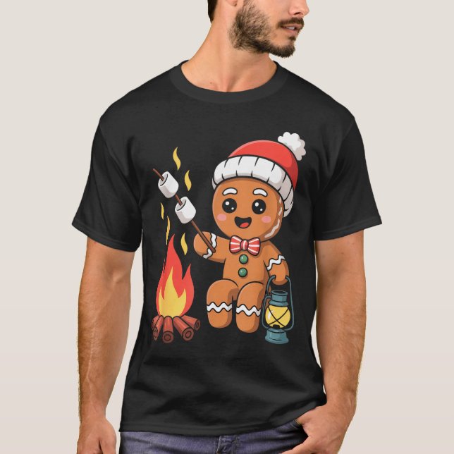Gingerbread Marshmallow Roaster Camng Christmas  T-Shirt (Front)