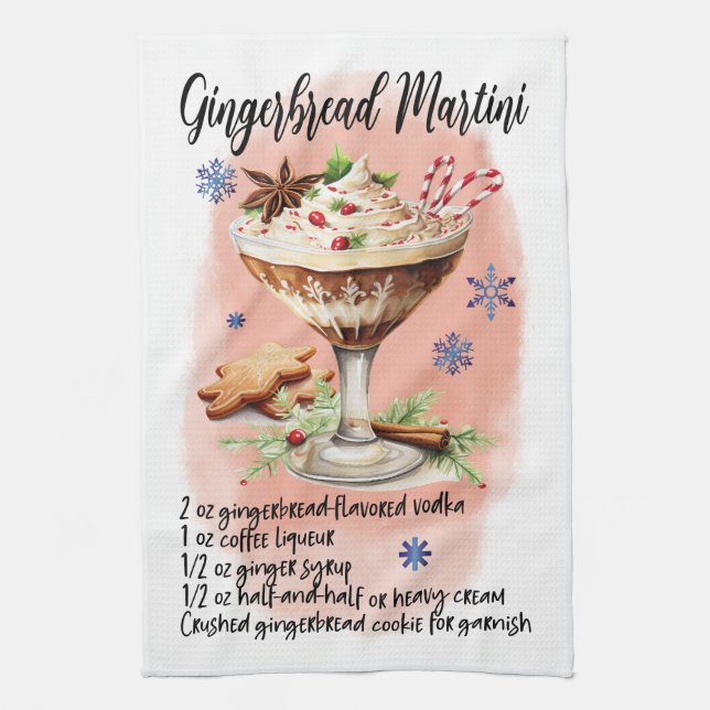 Gingerbread Martini Recipe Christmas recipy design Tea Towel (Vertical)