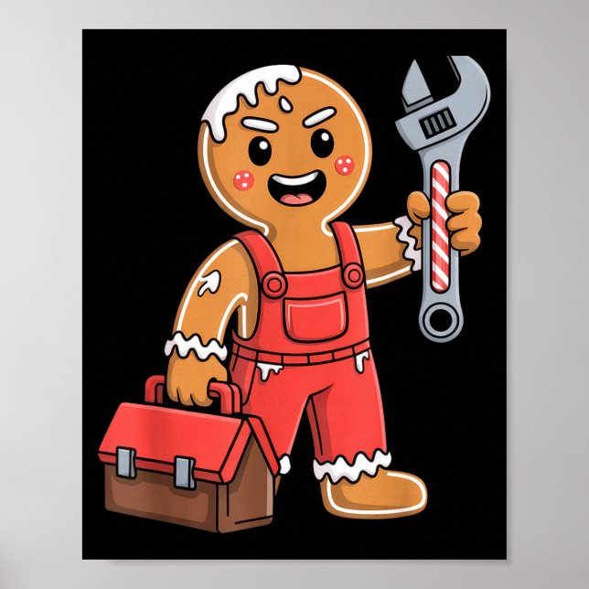 Gingerbread Mechanic Handyman Fixer Worker Christm Poster (Front)