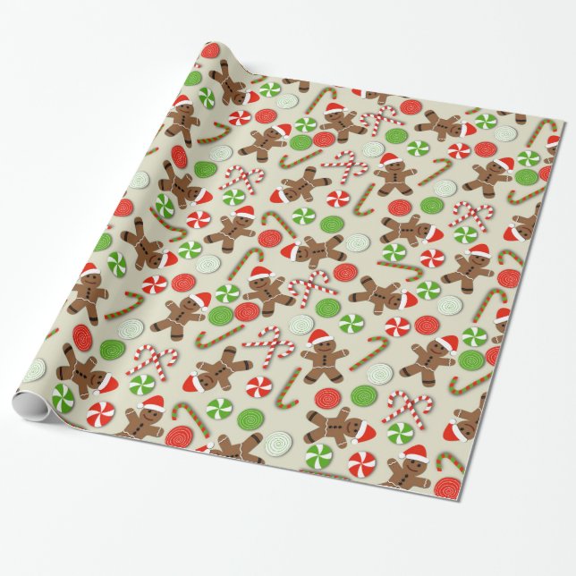 Gingerbread Men and Candy Wrapping Paper (Unrolled)