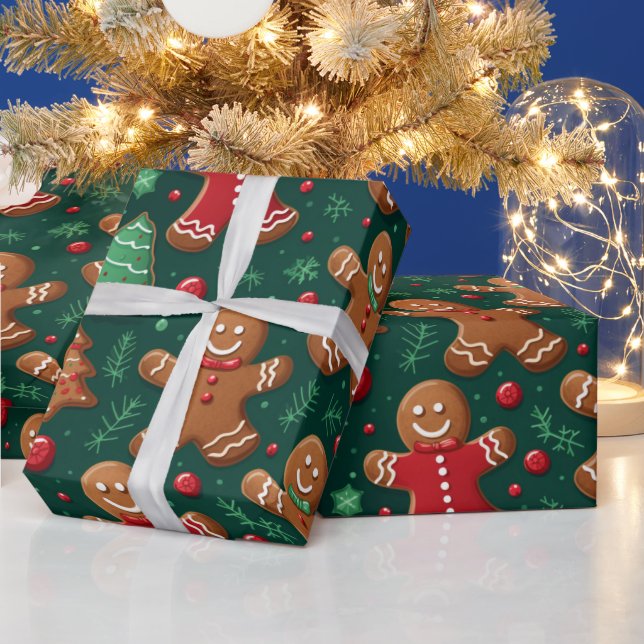 Gingerbread Men and Christmas Trees Christmas Wrapping Paper (Holidays)