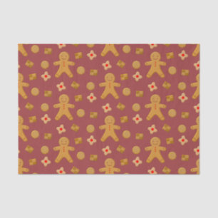 Gingerbread Men and Cookies Burgundy Pattern Tissue Paper