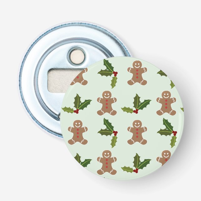 Gingerbread Men and Holly Pattern Bottle Opener (Front)