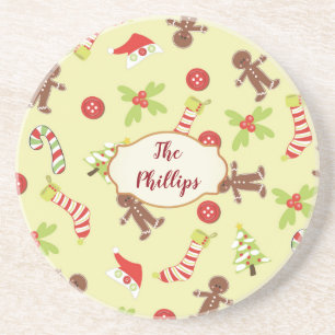 Gingerbread Men and Mistletoe Coaster