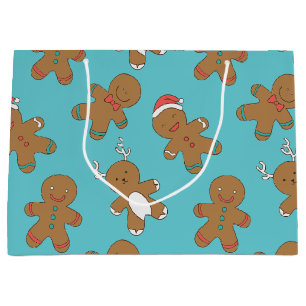 Gingerbread Men Blue Large Gift Bag