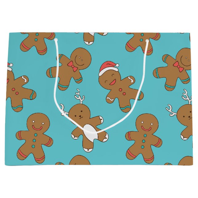 Gingerbread Men Blue Large Gift Bag (Front)