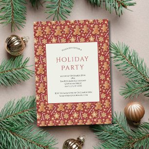 Gingerbread Men Candy Cane Holiday Christmas Party Invitation