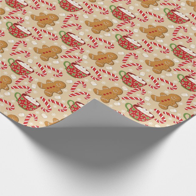 Gingerbread Men, Candy Canes and Hot Cocoa  Wrapping Paper (Corner)