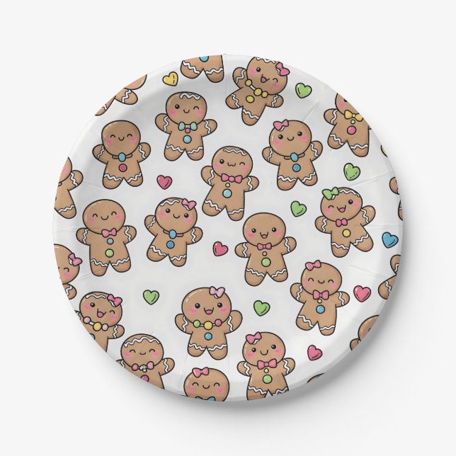 Gingerbread Men Christmas Paper Plates (Front)