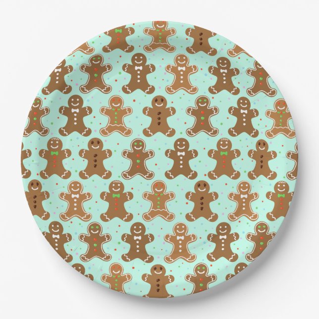 Gingerbread Men Christmas Pattern  Paper Plate (Front)
