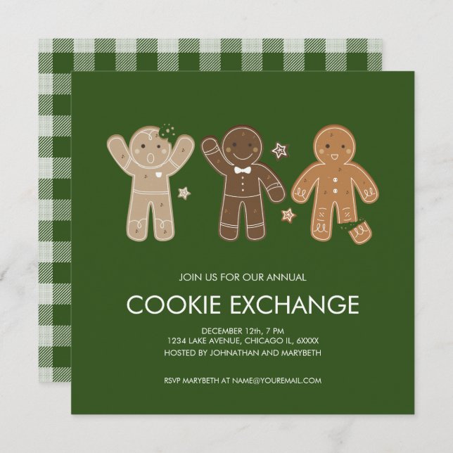 Gingerbread Men Cookie Holiday Party Invitation (Front/Back)