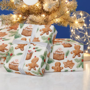 Gingerbread Men Dessert Greenery Modern Christmas Wrapping Paper