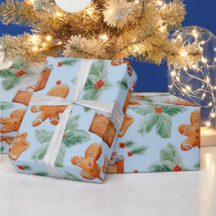 Gingerbread Men Dessert Greenery Modern Christmas Wrapping Paper
