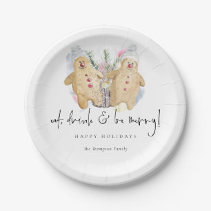 Gingerbread Men Eat Drink Be Merry Name Holiday Paper Plate