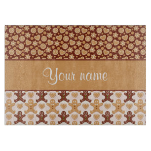 Gingerbread Men Faces and Hearts Cutting Board