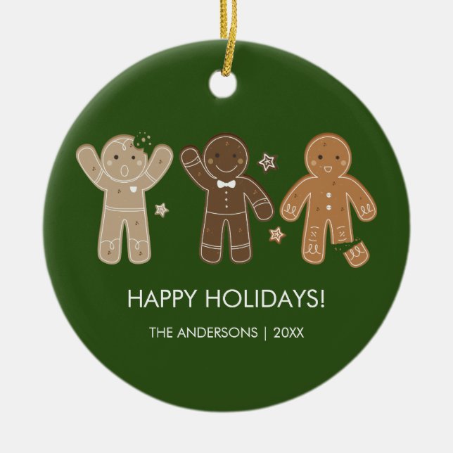 Gingerbread Men Holiday Ceramic Ornament (Front)