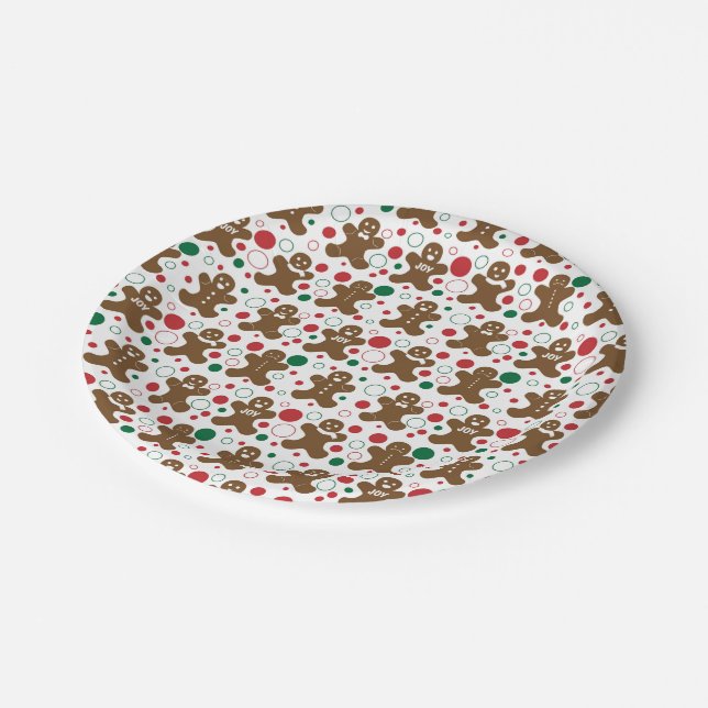 Gingerbread Men Holiday Pattern Paper Plate (Angled)