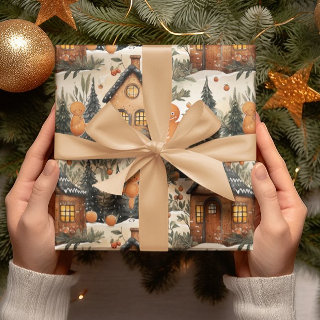 Gingerbread Men & House Snowy Christmas Wrapping Paper (Creator Uploaded)