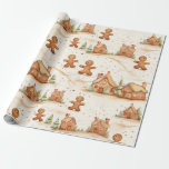 Gingerbread Men Houses Christmas Wrapping Paper<br><div class="desc">A delightful scene of gingerbread men cheerfully greeting you folks in the neighbourhood of their snowy gingerbread houses. The whimsical Christmas theme is "From Our House to Yours" carried out by these sweet characters. The cute little figures and homes on the winter hillsides make for a charming wrapping paper for...</div>