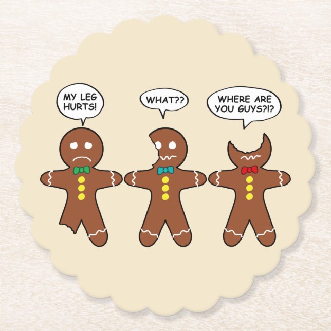 Gingerbread Men My Leg Hurts Holiday Round Paper Coaster (Front)