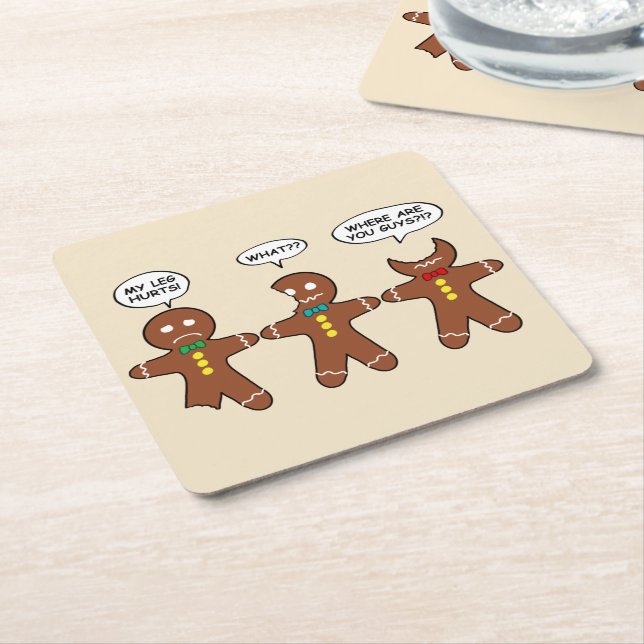 Gingerbread Men My Leg Hurts Holiday Square Paper Coaster (Angled)