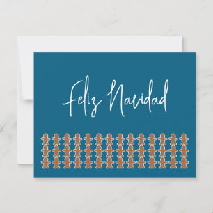 Gingerbread Men on Blue Feliz Navidad Holiday Card
