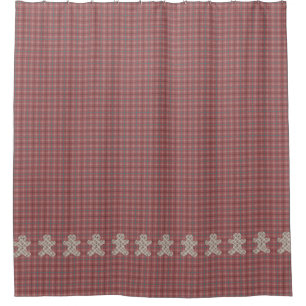 Gingerbread Men on Red Plaid Shower Curtain