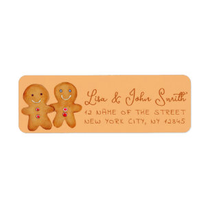 Gingerbread Men Pair Brown Script Return Address L Return Address Label