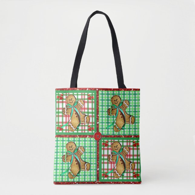 Gingerbread Men Patch Christmas Holiday Tote Bag (Front)