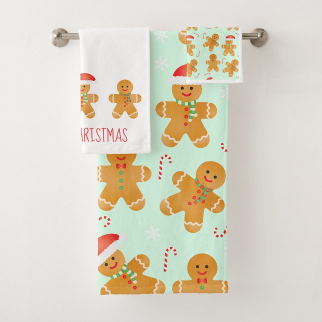 Gingerbread Men Pattern Bath Towel Set (Insitu)