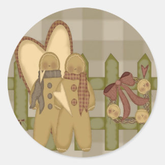 Gingerbread Men Rusty Wire Wreath Fence Classic Round Sticker