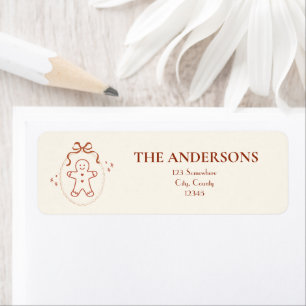Gingerbread Merry Christmas Bow Neutral Beige Return Address Label