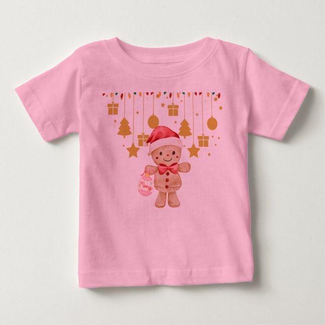  Gingerbread  Merry Christmas Lights baby t shirt (Front)