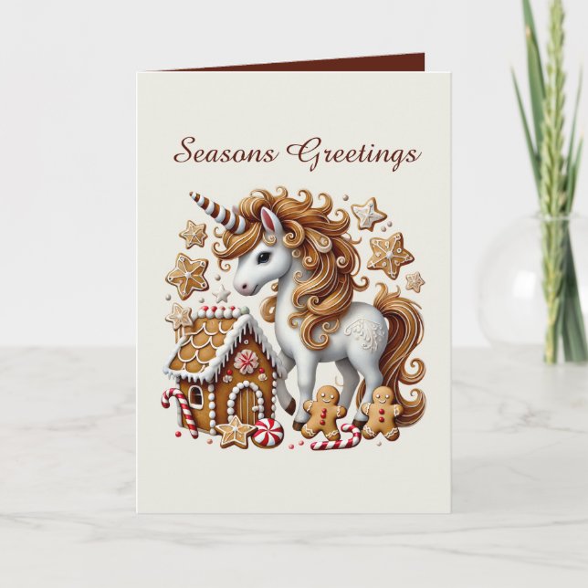 Gingerbread Merry Christmas unicorn customisable Holiday Card (Front)