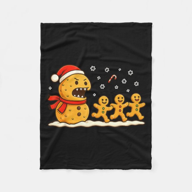 Gingerbread Monster Chase Funny Christmas Cookie X Fleece Blanket (Front)