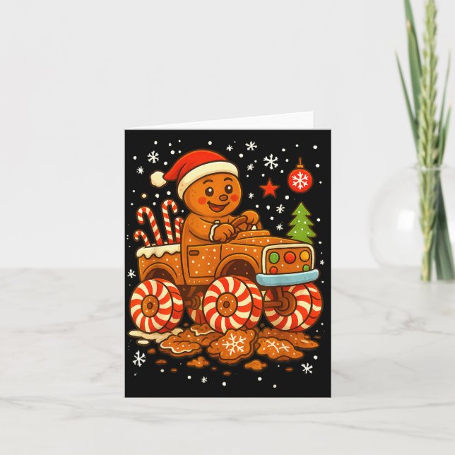 Gingerbread Monster Truck Christmas Snow Cute Xmas Card (Front)