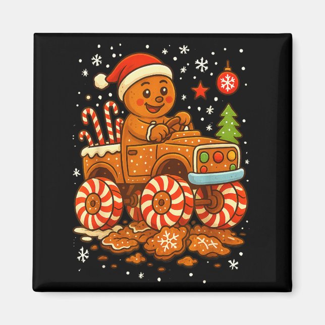 Gingerbread Monster Truck Christmas Snow Cute Xmas Magnet (Front)
