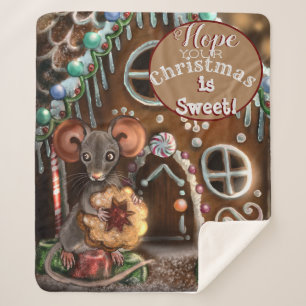 Gingerbread Mouse Christmas Sherpa Blanket