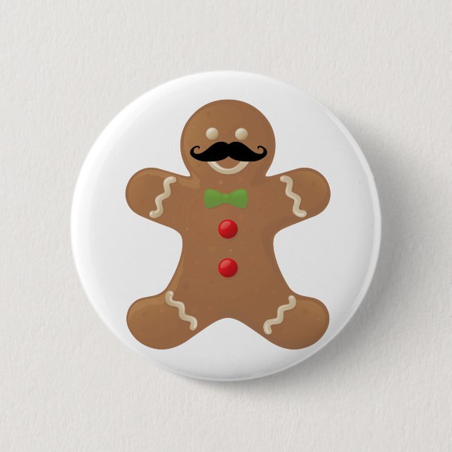 Gingerbread Moustache Man 6 Cm Round Badge (Front)