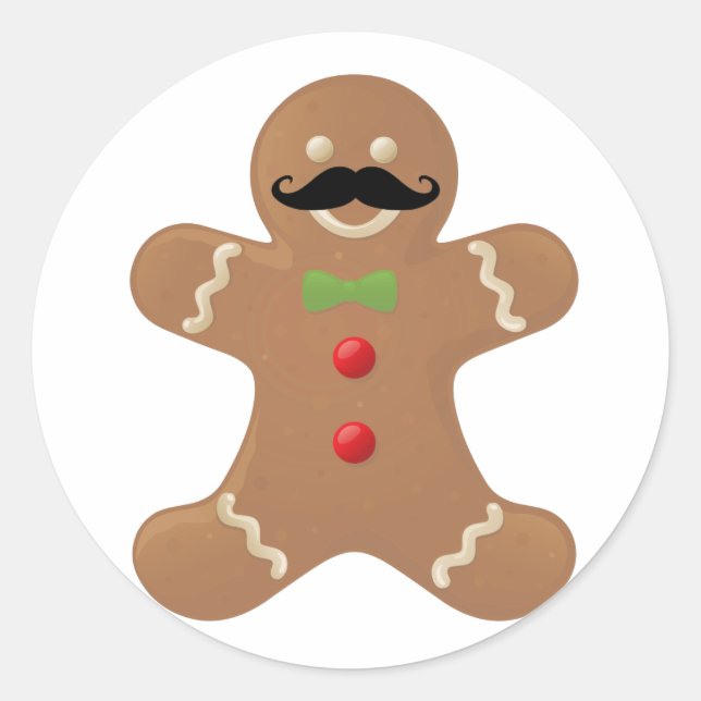 Gingerbread Moustache Man Classic Round Sticker (Front)