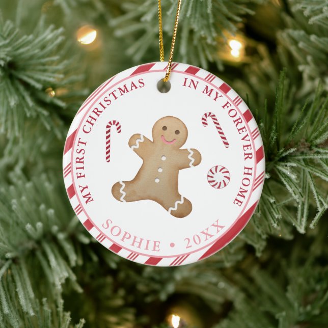 Gingerbread My First Christmas Girl Adoption Gift Ceramic Ornament (Tree)