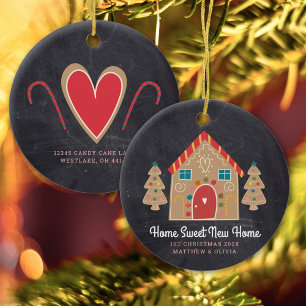 Gingerbread New Home Chalkboard Holiday Custom Ceramic Ornament